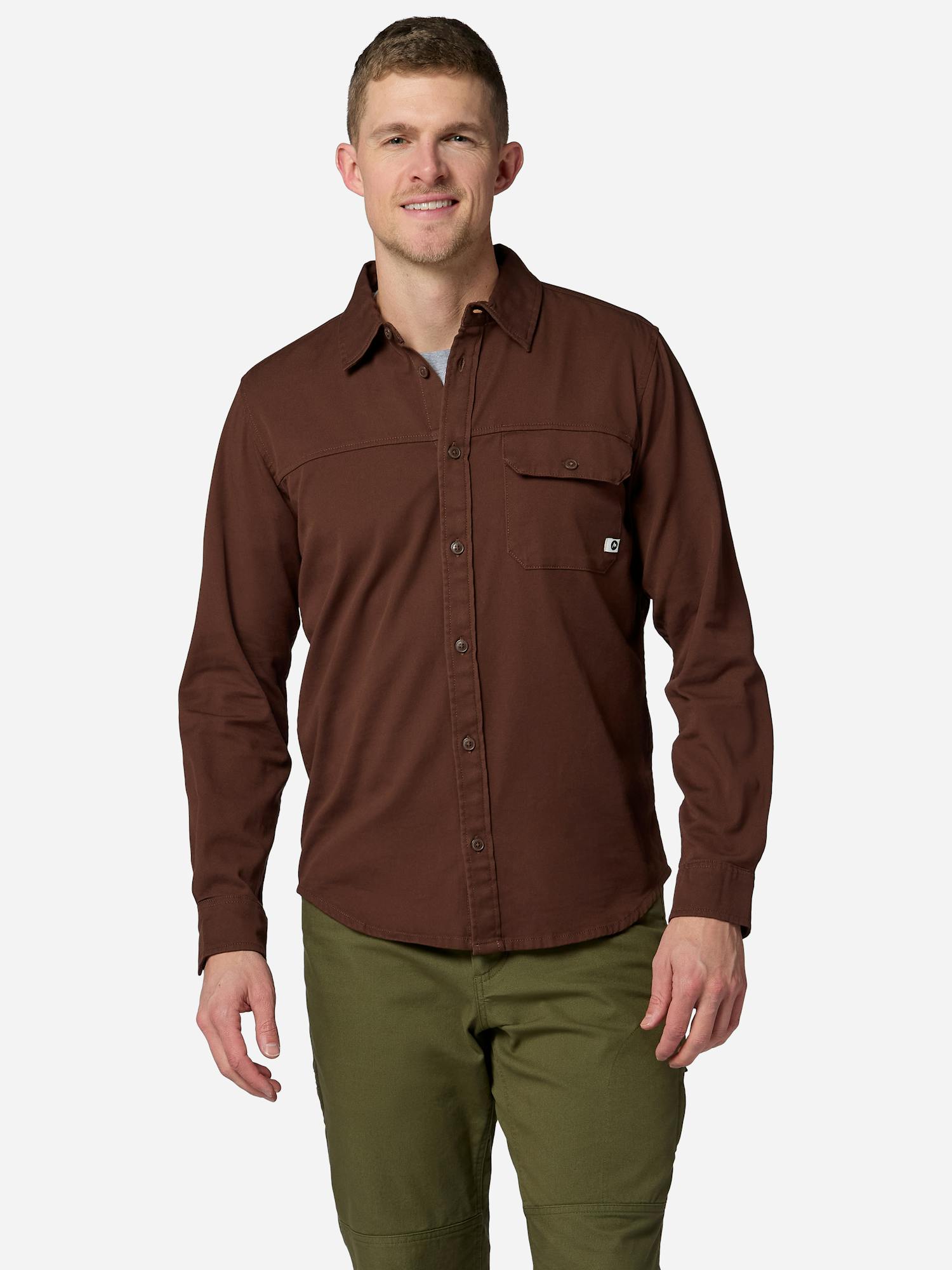 Marmot Men's Long-Sleeve Hidden Peaks Twill Button Down Shirt in Umber | Cotton