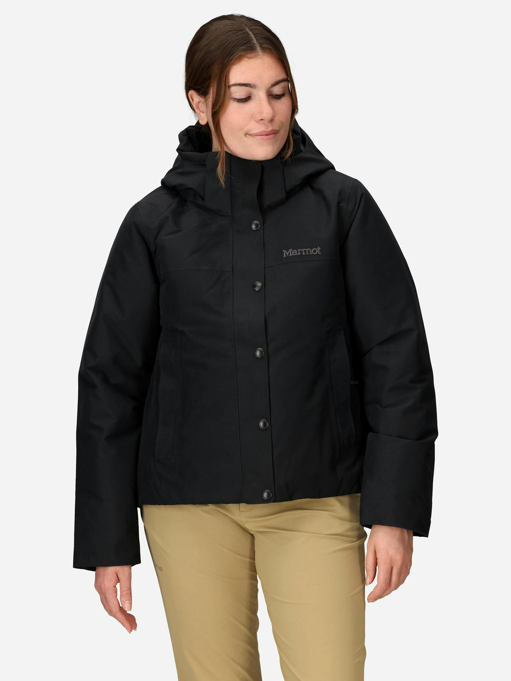 Marmot Women's Chelsea Down Waterproof Short Coat (Fall 2025) in Black