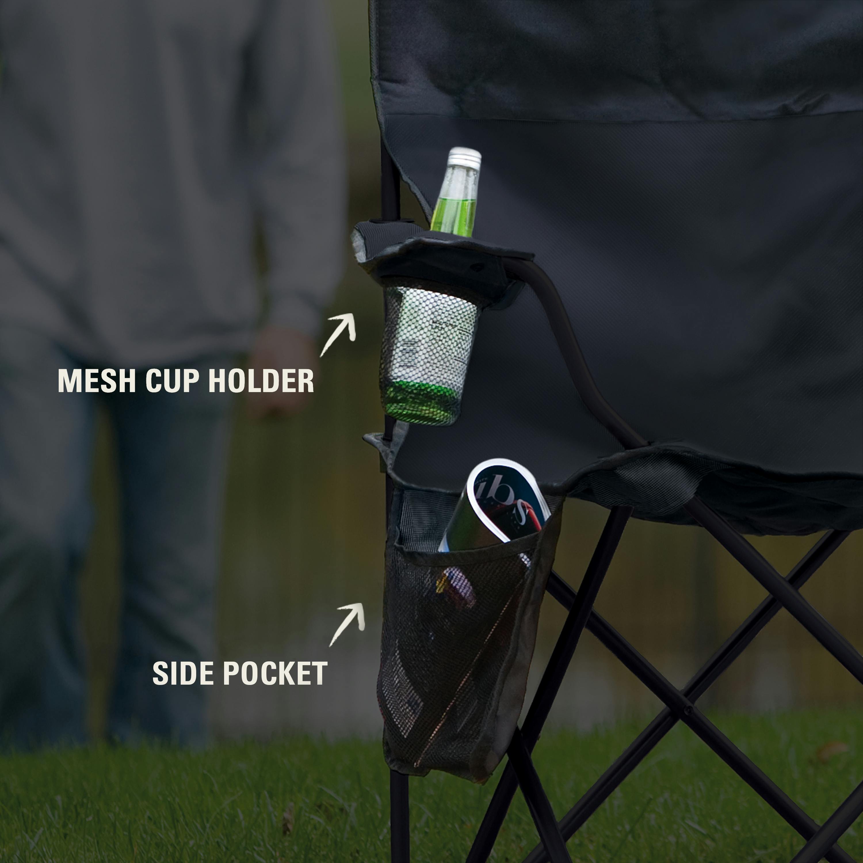 Coleman Cooler Quad Chair | Black | Cup Holder | Strong Steel Frame | Adjustable Arm Heights