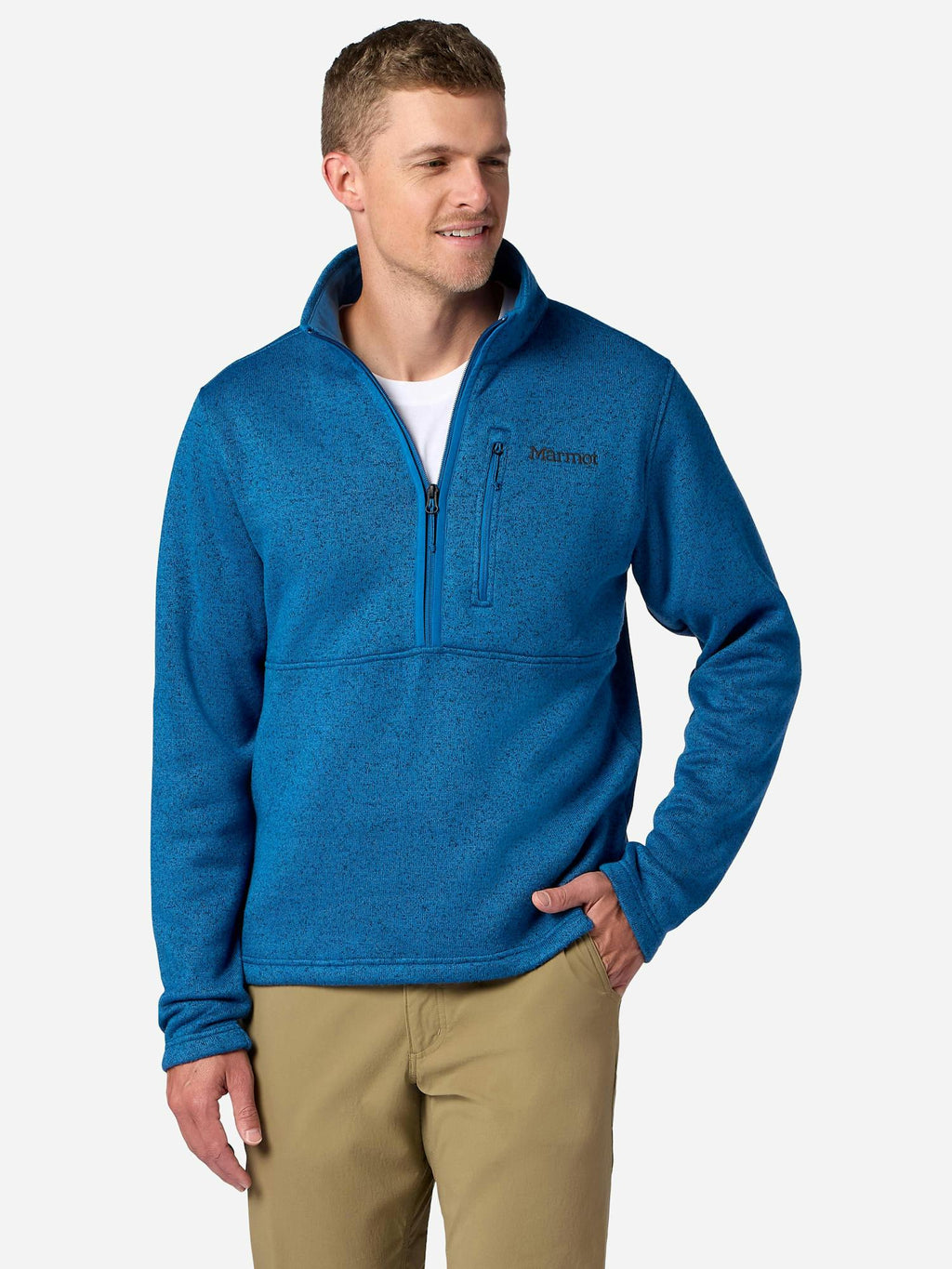 Marmot Men's Drop Line Sweater Fleece Half-Zip (Spring 2026) in Nautical Blue Heather