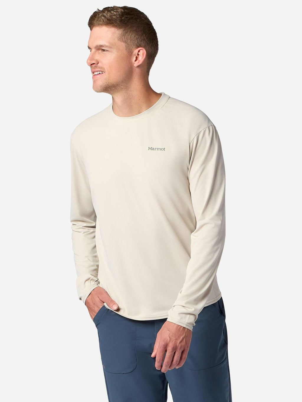 Marmot Men's AirExchange UPF 50 Long-Sleeve Crew Shirt in Birch Bark