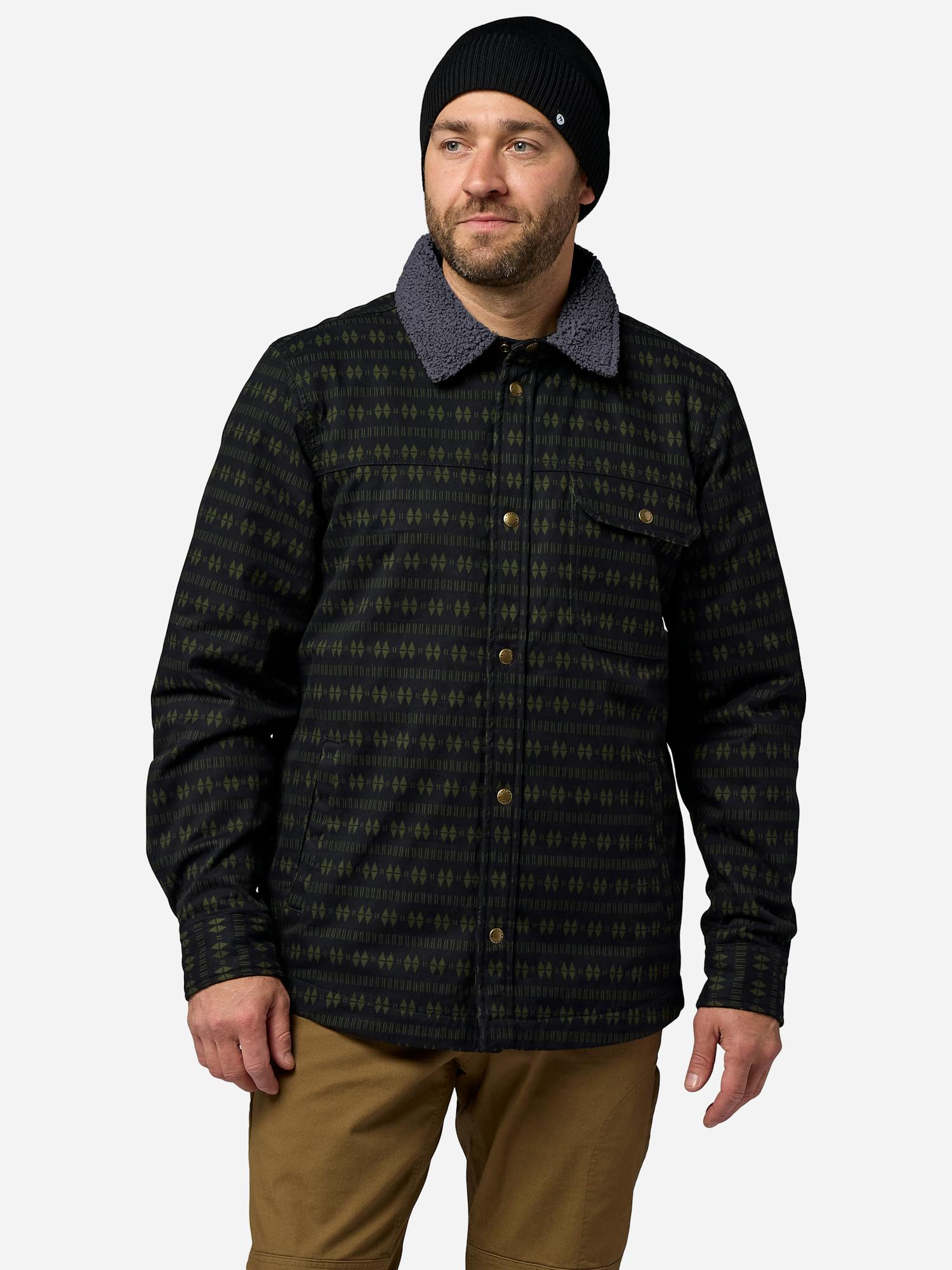 Marmot Men's Hidden Peaks Shirt Jacket in Black Geo Stripe | Cotton
