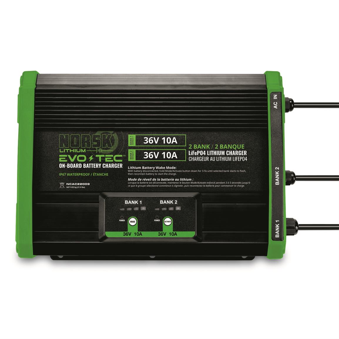Norsk EVO-TEC 36V/36V 10A - 2-Bank On-Board Lithium Charger