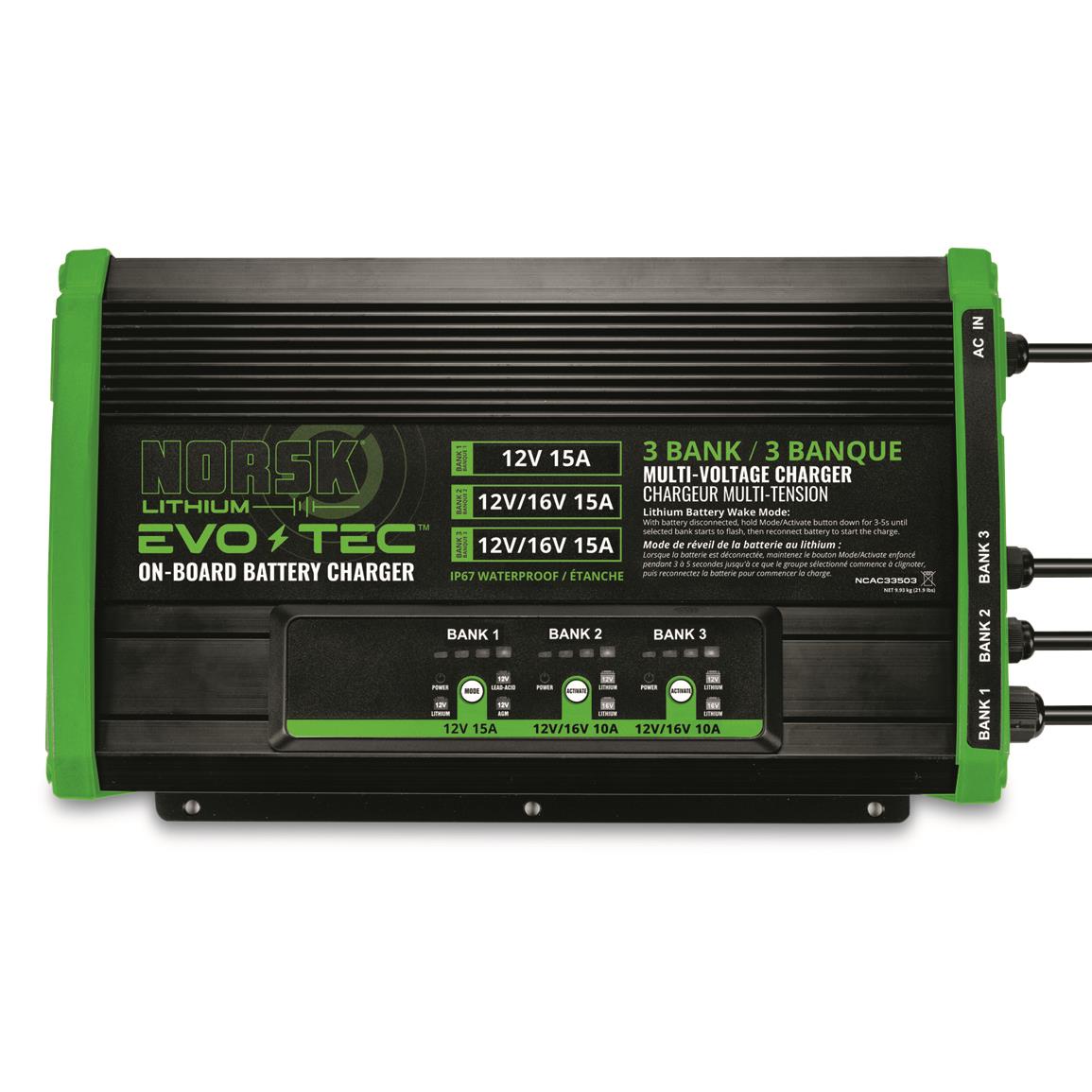Norsk EVO-TEC 12V + 12V/16V + 12V/16V 15A - 3-Bank On-Board Lithium Charger