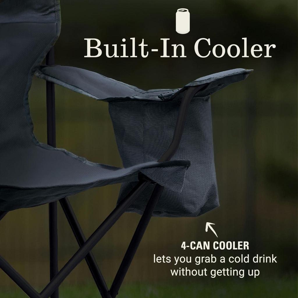 Coleman Cooler Quad Chair | Black | Cup Holder | Strong Steel Frame | Adjustable Arm Heights