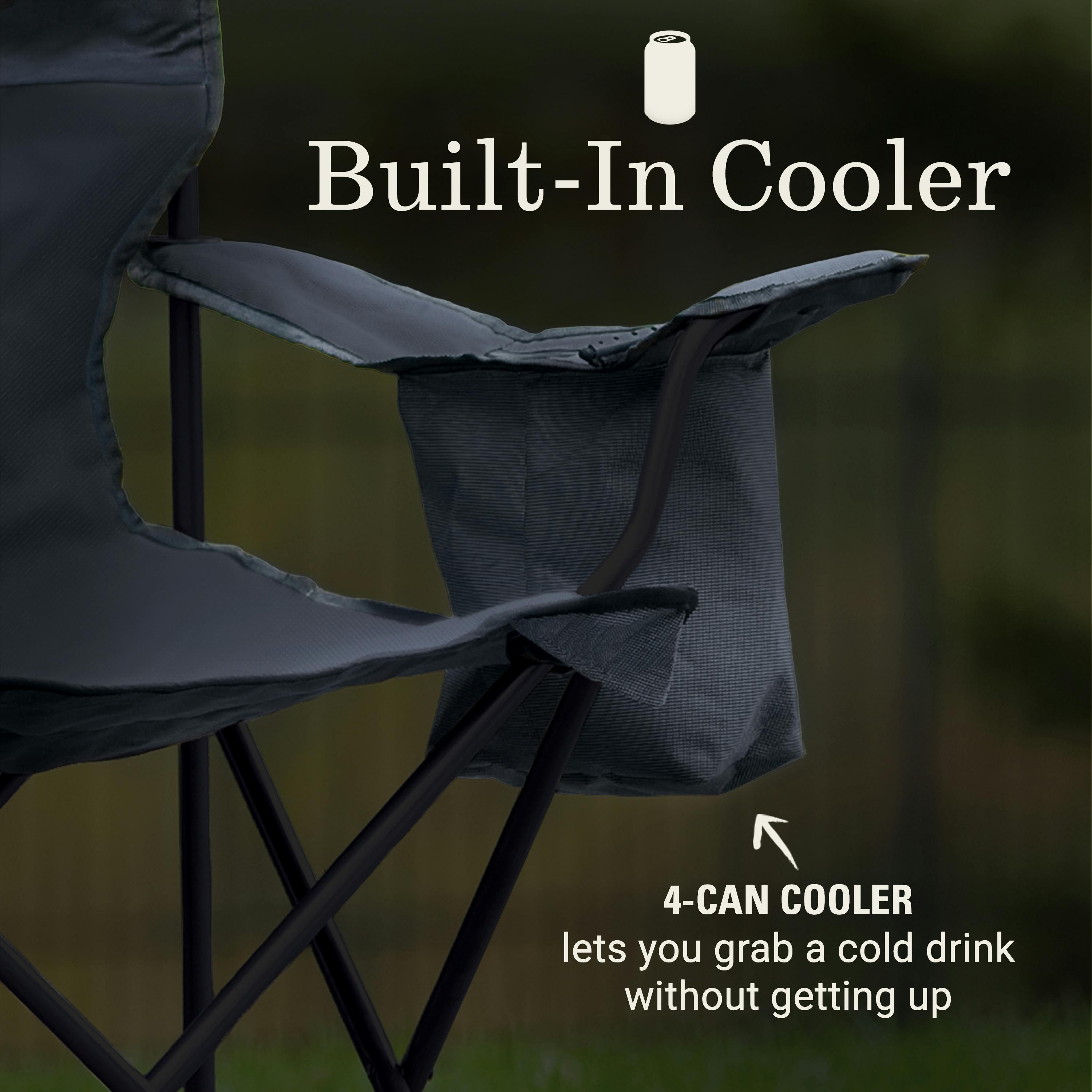Coleman Cooler Quad Chair | Black | Cup Holder | Strong Steel Frame | Adjustable Arm Heights