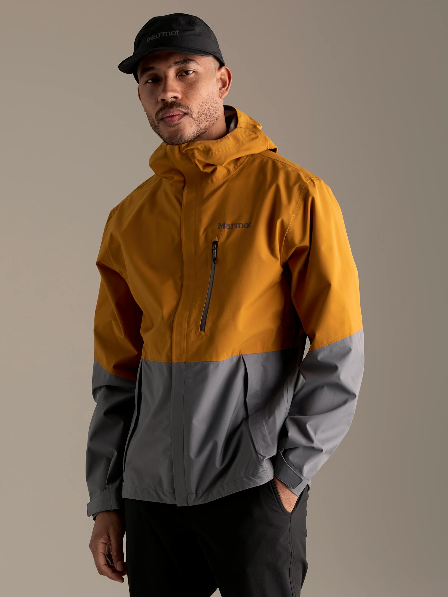 Marmot Men's PreCip® Evo Pro Rain Jacket in Honey Glaze/Steel Onyx