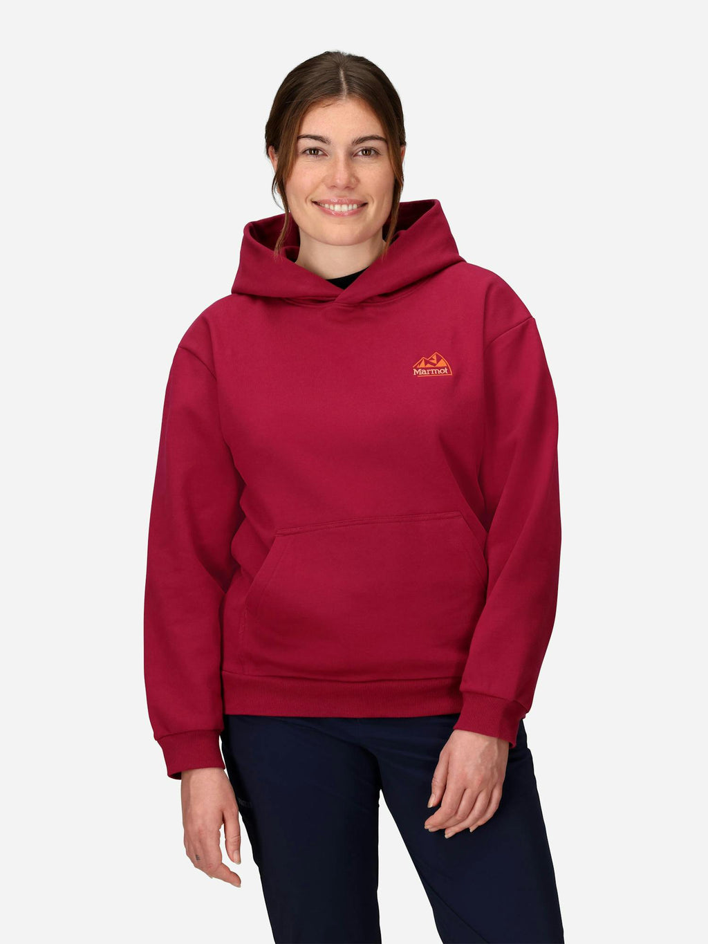 Marmot Women's Peaks Hoodie Shirt in Red Mulberry | Cotton