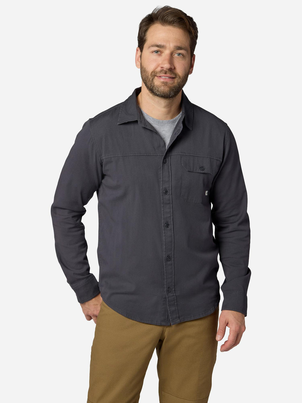 Marmot Men's Long-Sleeve Hidden Peaks Twill Button Down Shirt in Blackened | Cotton