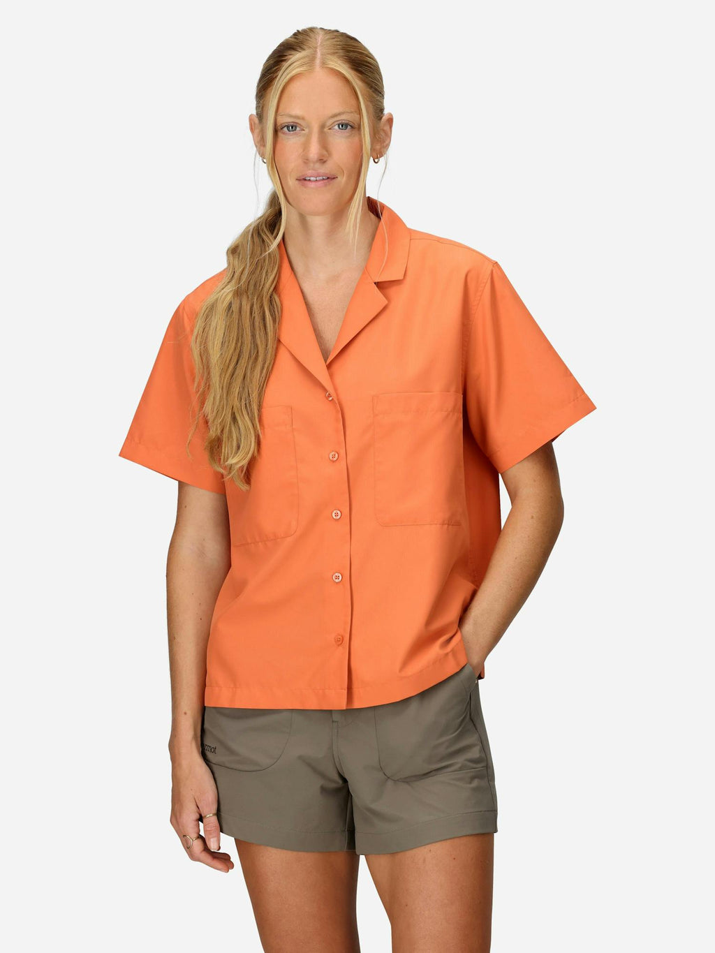 Marmot Women's AirExchange UPF 40 Short-Sleeve Camp Collared Shirt (Spring 2025) in Pomelo