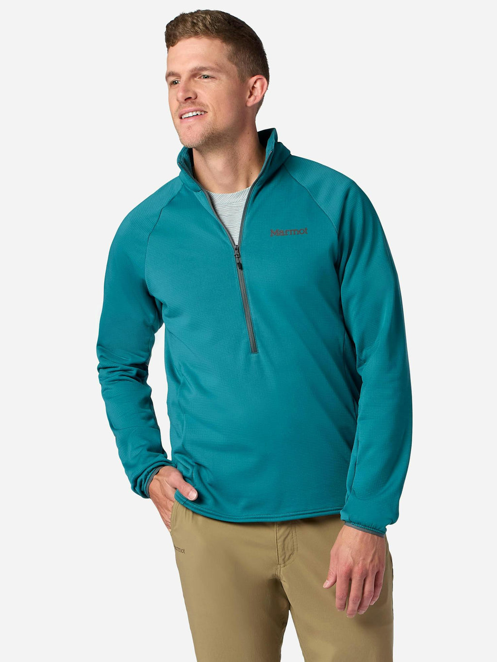 Marmot Men's Leconte Tech Grid Fleece Half-Zip (Spring 2026) Shirt in Emerald Blue