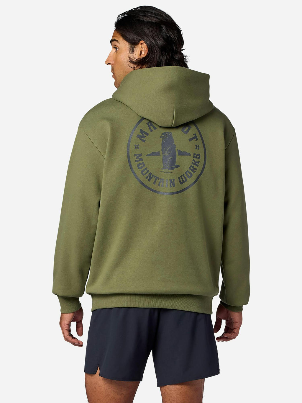 Marmot Men's Mountain Works Circle Critter Hoodie (Spring 2026) Shirt in Olive Grove | Recycled Cotton