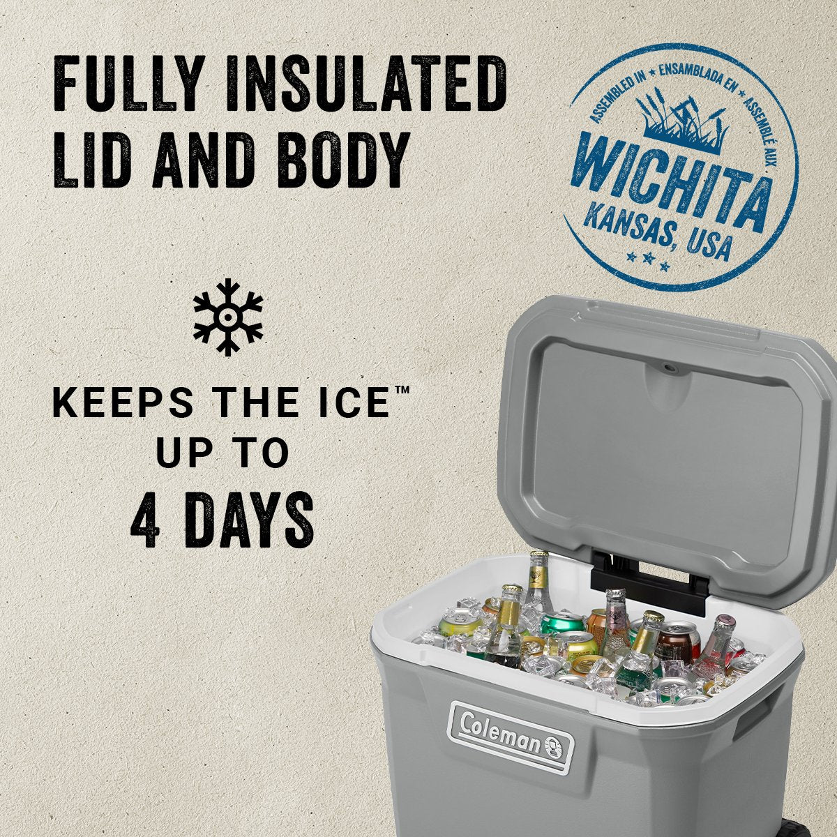 Coleman Classic Series™ 65-Quart Wheeled Cooler | Rock | Cup Holder