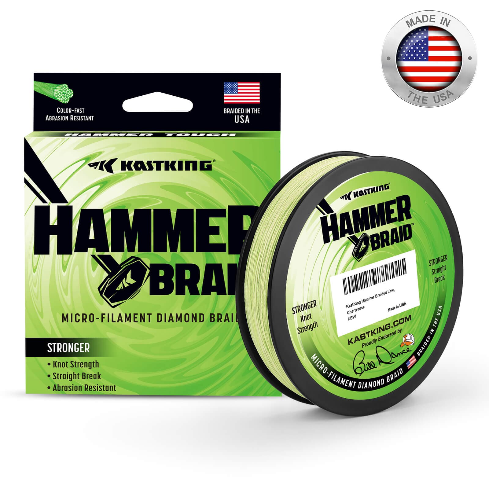 KastKing Hammer Braid Fishing Line - Abrasion Resistant Braided Line, Thin Diameter Superline, Made in The USA, Tighter Diamond Braid, Zero Stretch