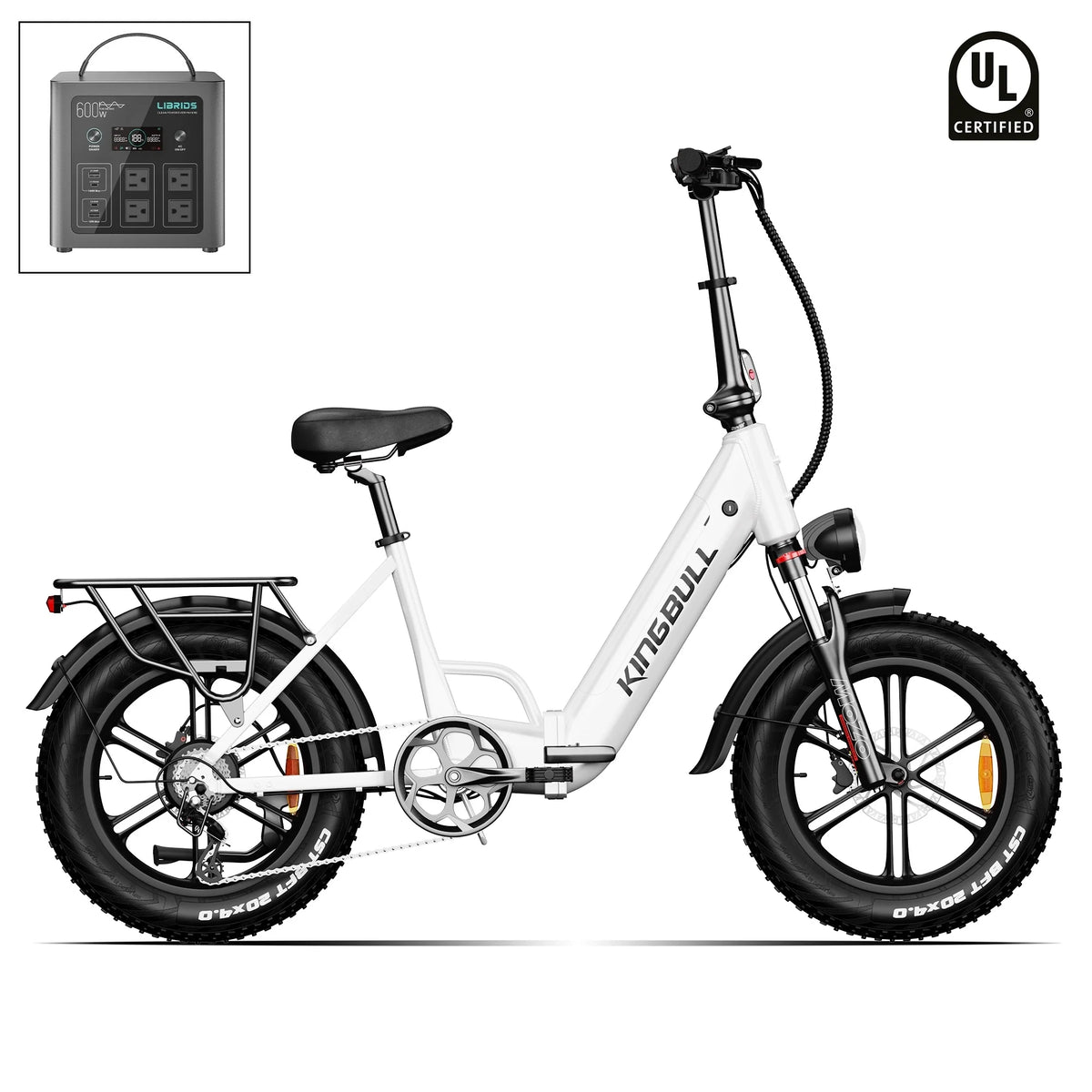 Kingbull Literider 2.0 | All Terrain Fat Tire Folding Electric Bike - White / +$259 Power Station Upgrade