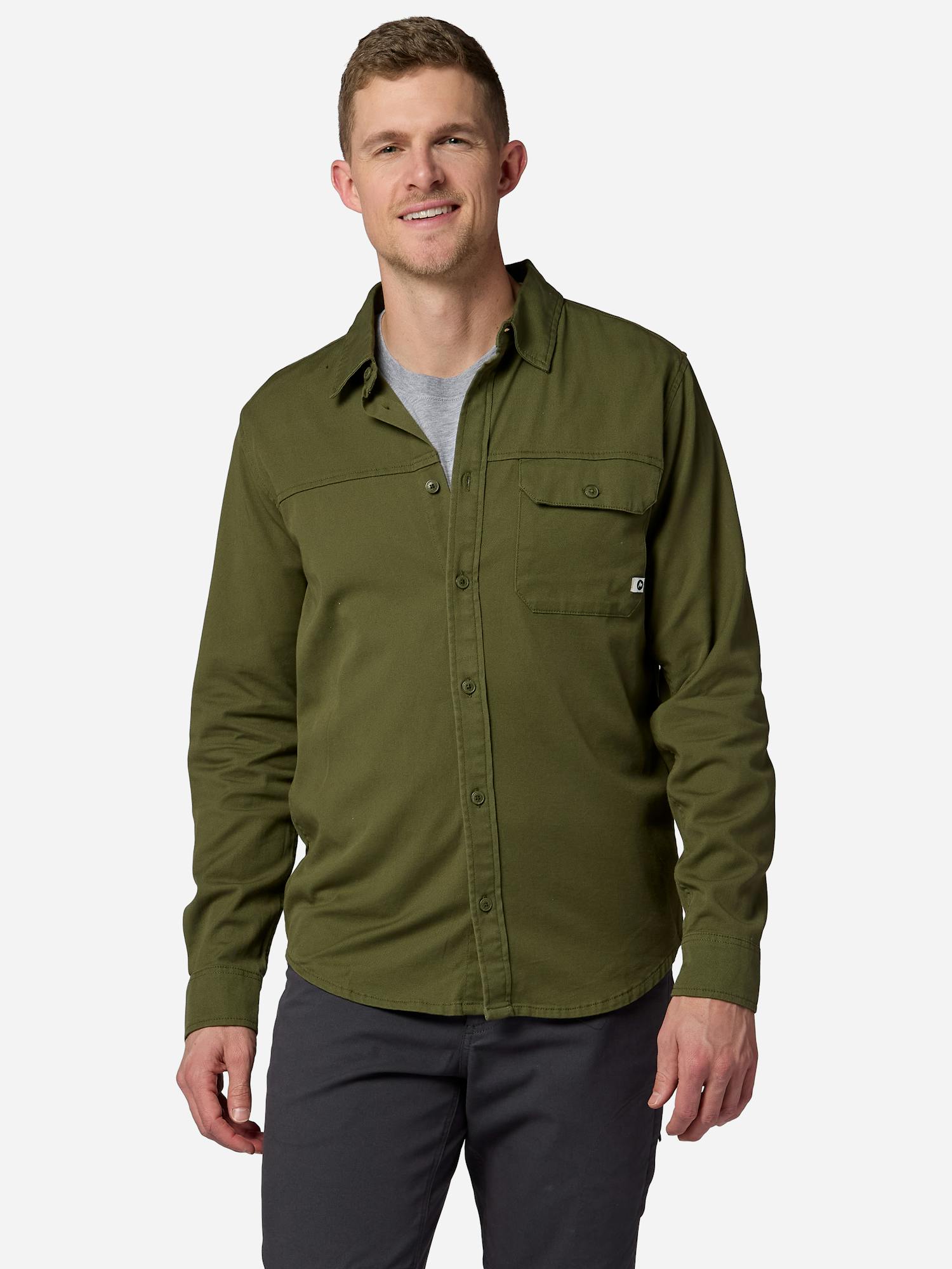 Marmot Men's Long-Sleeve Hidden Peaks Twill Button Down Shirt in Surplus Green | Cotton