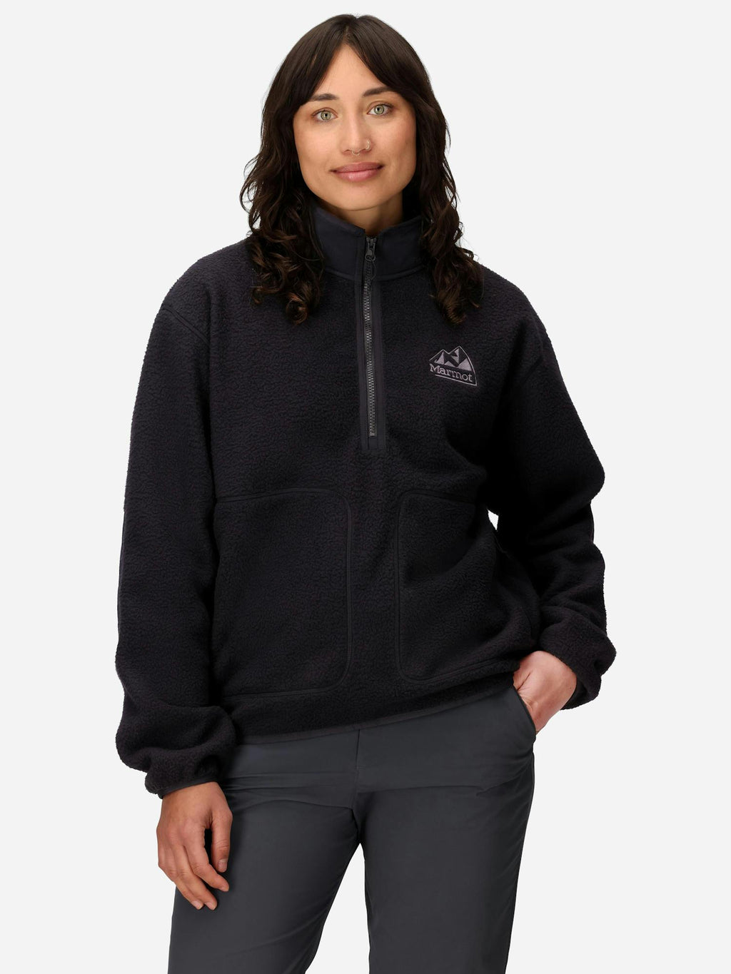 Marmot Women's Wanderer High-Pile Fleece Quarter-Zip (Fall 2025) Shirt in Black