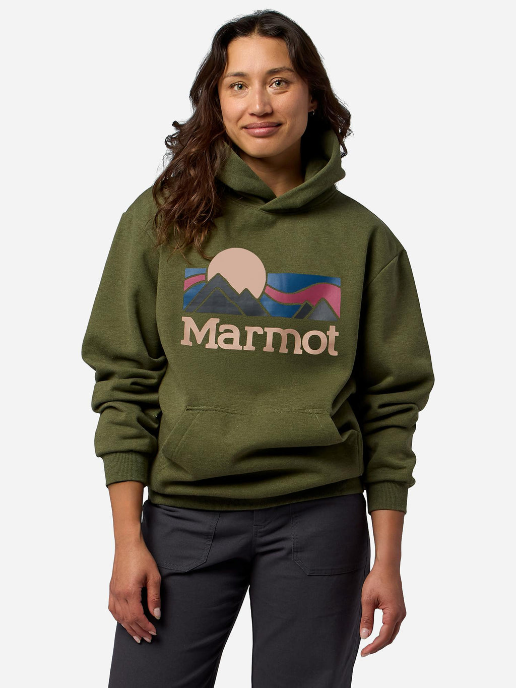 Marmot Women’s Coastal Hoodie Shirt in Surplus Green Heather | Recycled Cotton