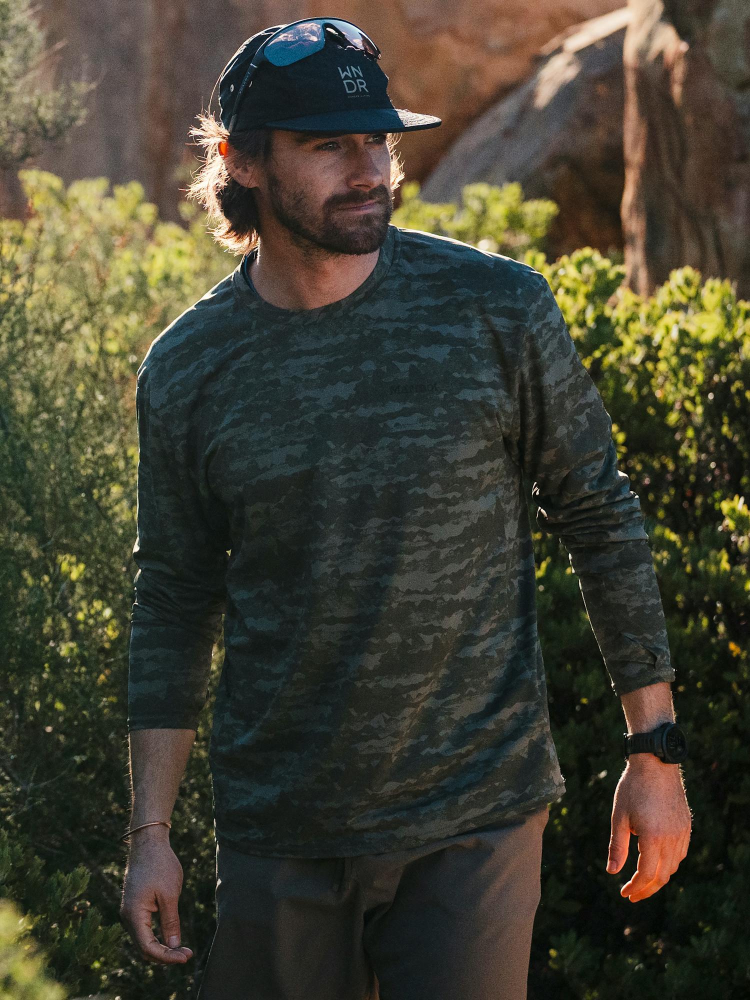 Marmot Men's AirExchange UPF 50 Long-Sleeve Crew Shirt in Olive Grove Lagos