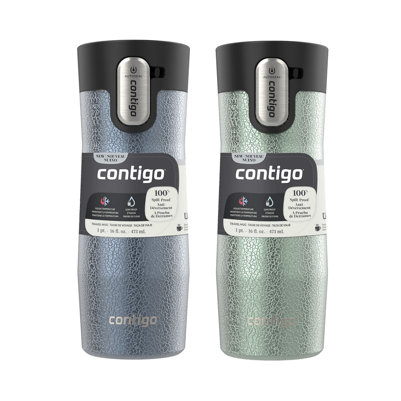 Contigo® West Loop 3.0 Stainless Steel Travel Mug with AUTOSEAL® Lid | 16oz | 2-Pack | Crystal Lakeside & Crystal Agave