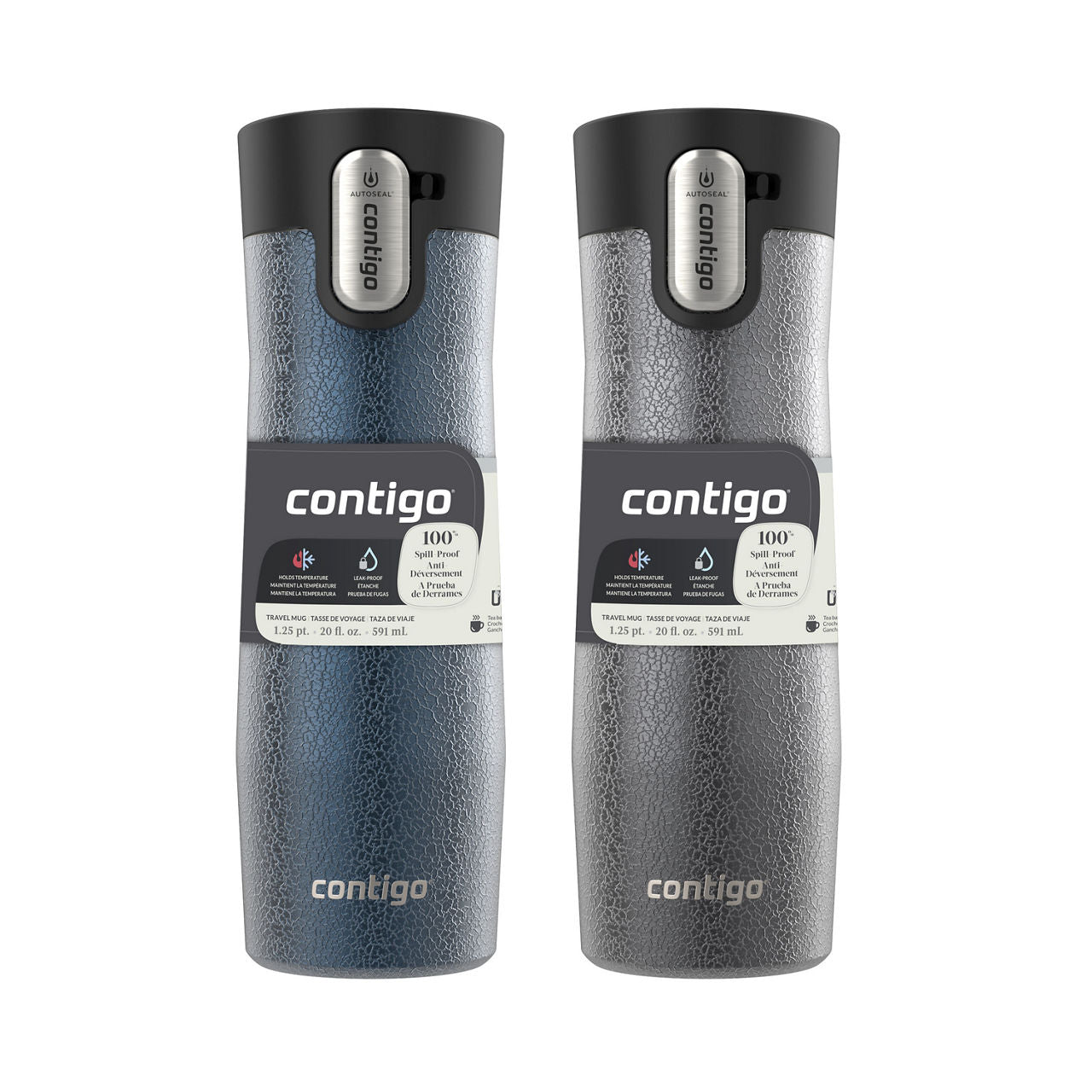 Contigo® West Loop 3.0 Stainless Steel Travel Mug with AUTOSEAL® Lid | 20oz | 2-Pack | Crystal Blueberry & Crystal Sake