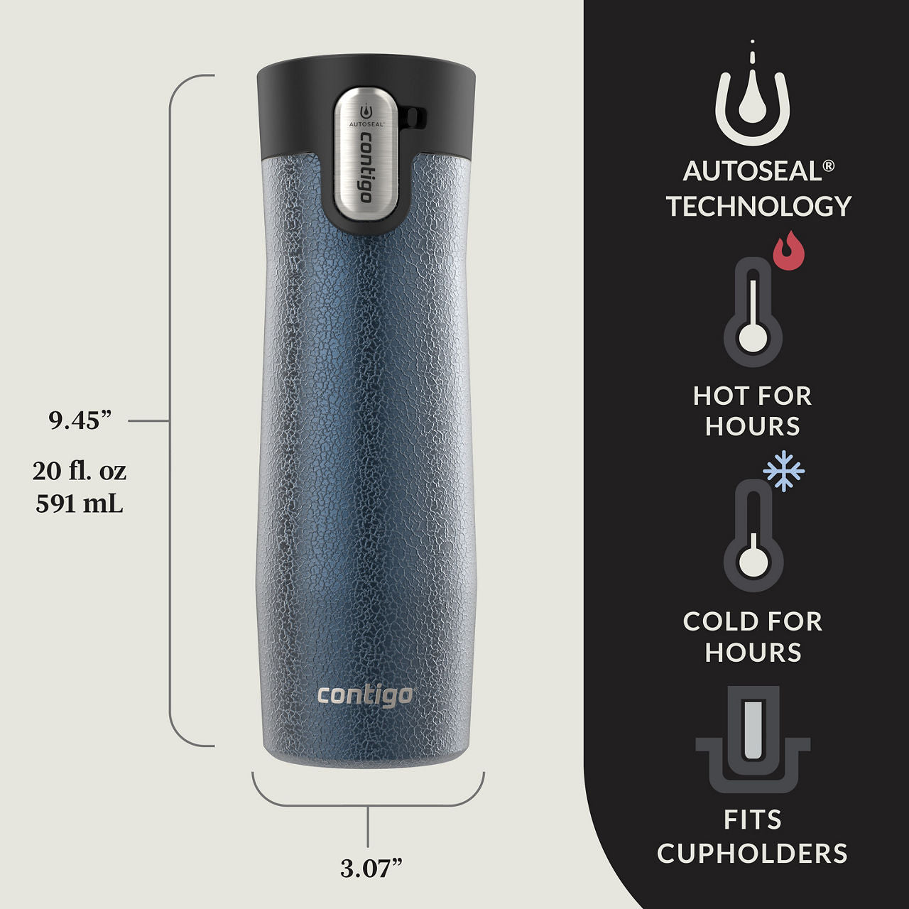 Contigo® West Loop 3.0 Stainless Steel Travel Mug with AUTOSEAL® Lid | 20oz | 2-Pack | Crystal Blueberry & Crystal Sake