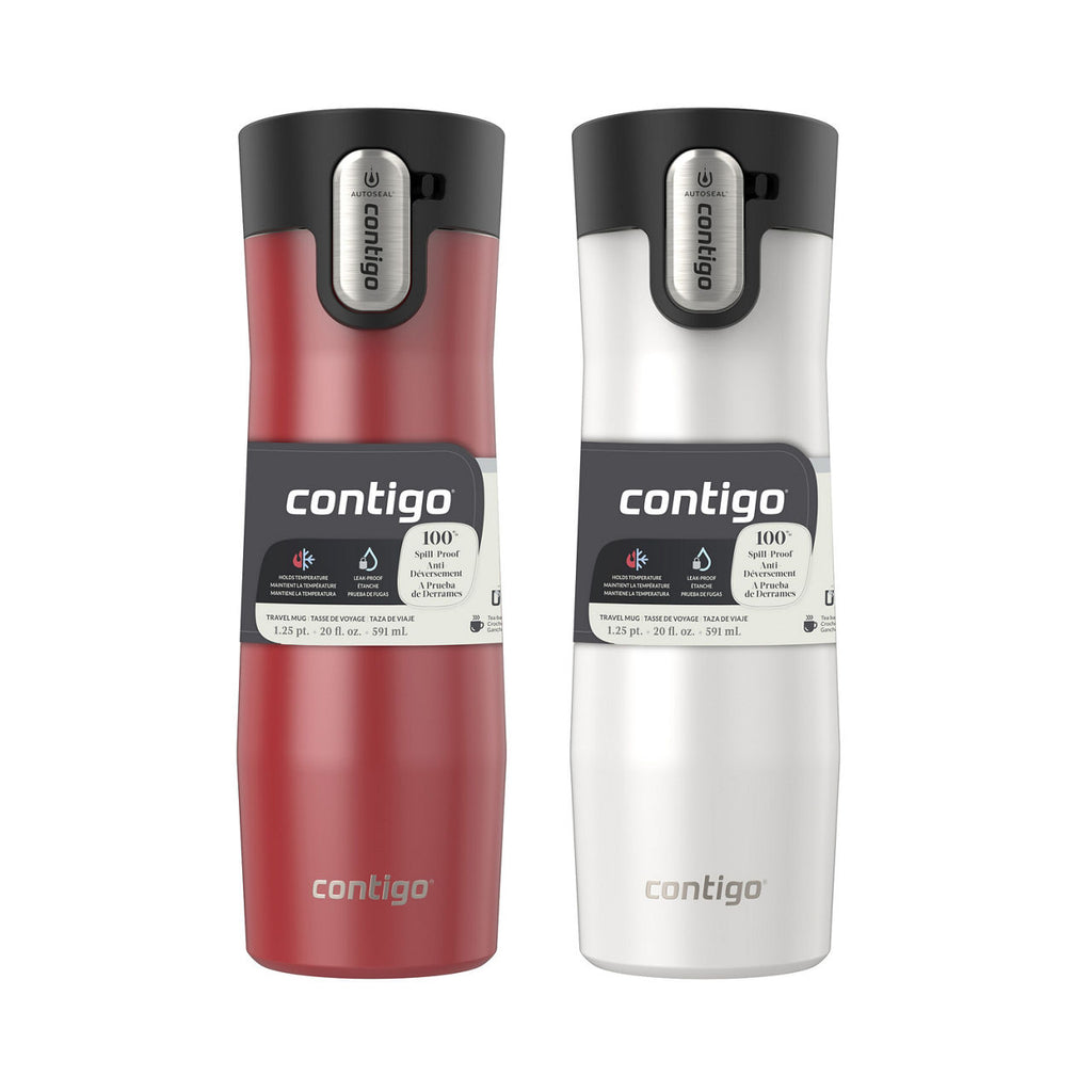Contigo® West Loop 3.0 Stainless Steel Travel Mug with AUTOSEAL® Lid | 20oz | 2-Pack | Goji Berry Frosted Pearl & Salt Frosted Pearl