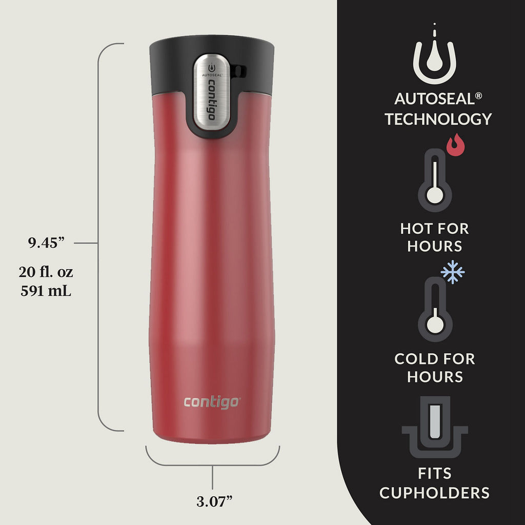 Contigo® West Loop 3.0 Stainless Steel Travel Mug with AUTOSEAL® Lid | 20oz | 2-Pack | Goji Berry Frosted Pearl & Salt Frosted Pearl