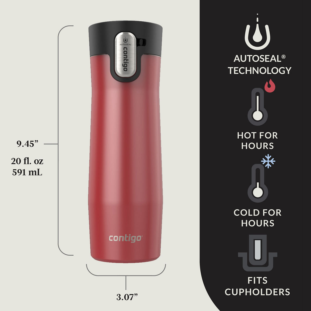 Contigo® West Loop 3.0 Stainless Steel Travel Mug with AUTOSEAL® Lid | 20oz | 2-Pack | Goji Berry Frosted Pearl & Salt Frosted Pearl