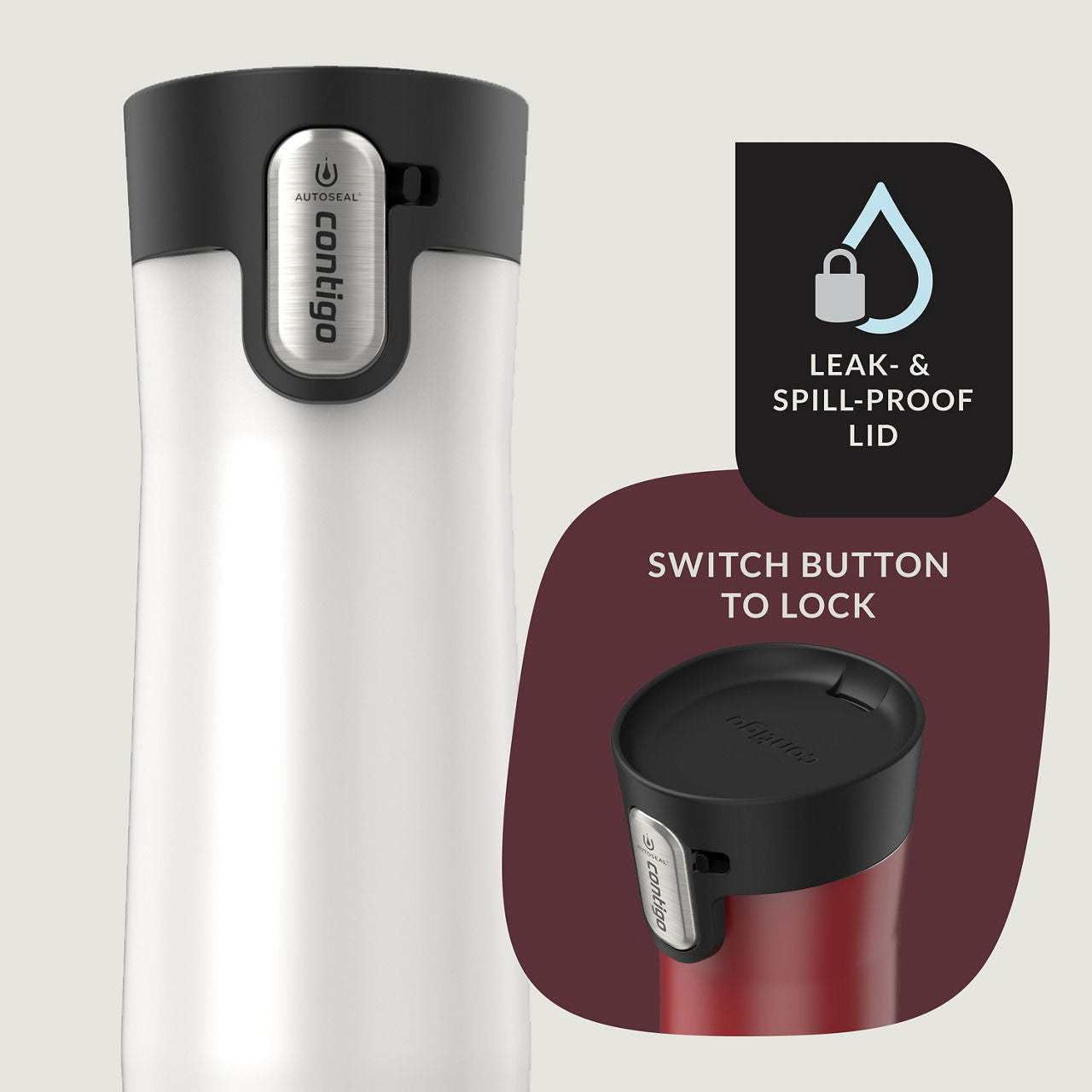 Contigo® West Loop 3.0 Stainless Steel Travel Mug with AUTOSEAL® Lid | 20oz | 2-Pack | Goji Berry Frosted Pearl & Salt Frosted Pearl