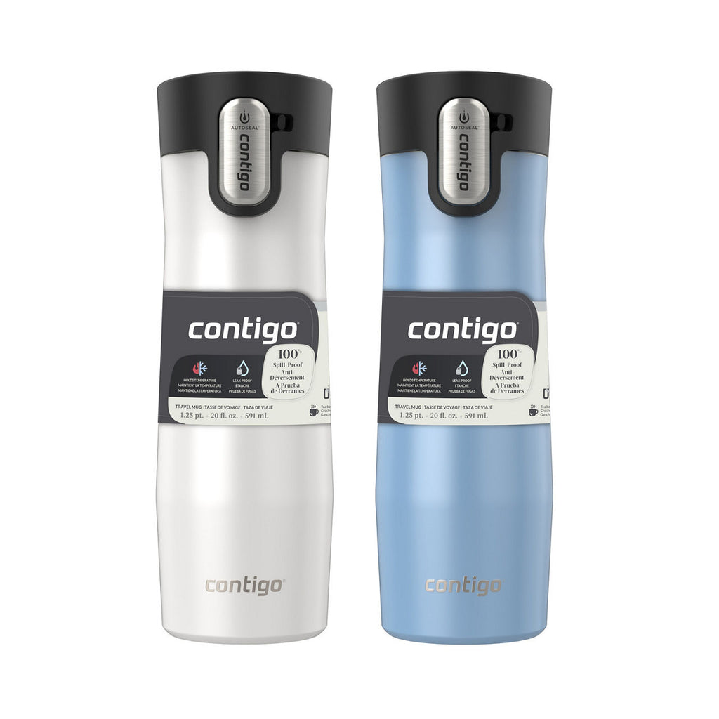 Contigo® West Loop 3.0 Stainless Steel Travel Mug with AUTOSEAL® Lid | 20oz | 2-Pack | Salt Frosted Pearl & Glacier Frosted Pearl