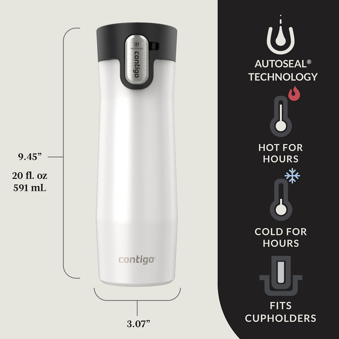 Contigo® West Loop 3.0 Stainless Steel Travel Mug with AUTOSEAL® Lid | 20oz | 2-Pack | Salt Frosted Pearl & Glacier Frosted Pearl