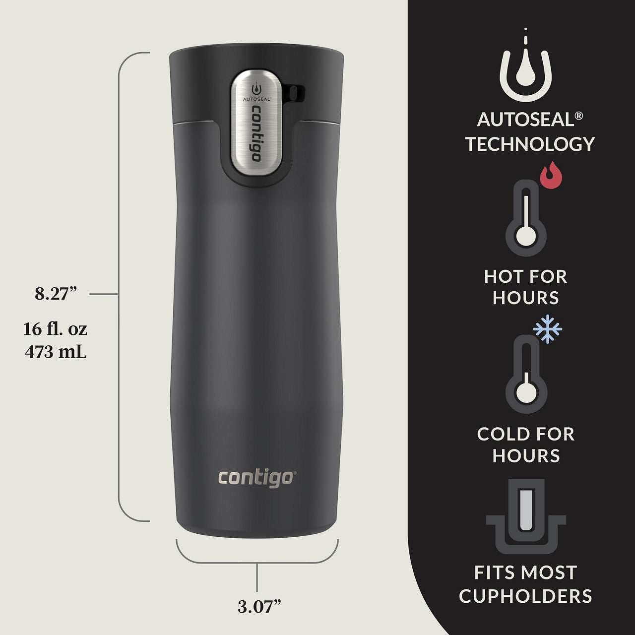 Contigo® West Loop 3.0 Stainless Steel Travel Mug with AUTOSEAL® Lid | 16oz | Matte Black