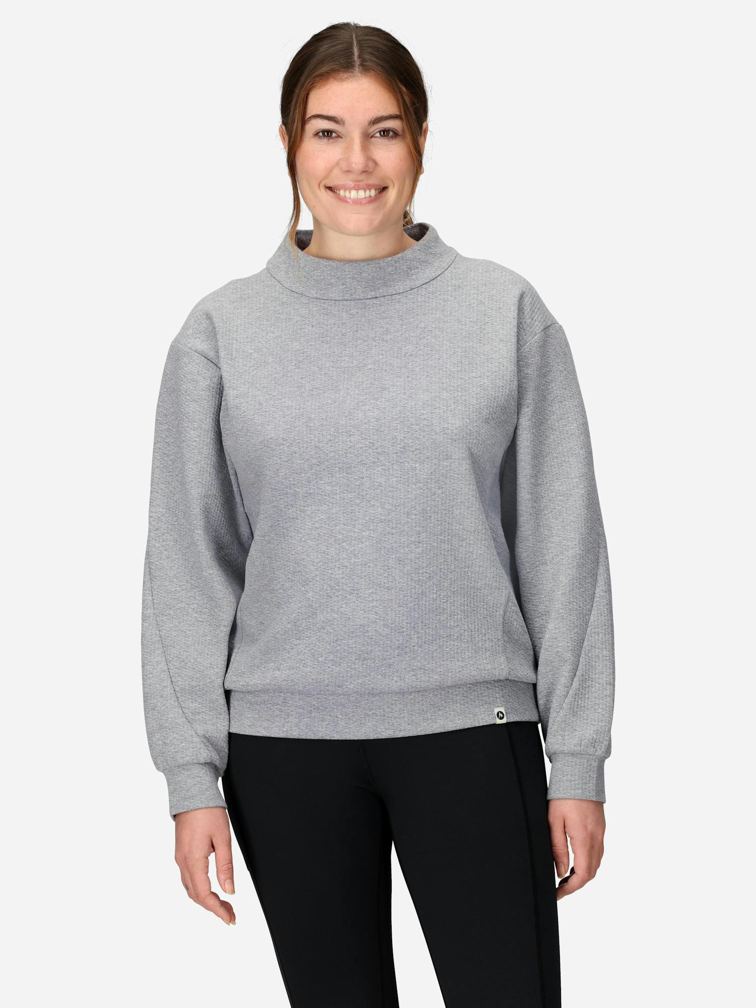 Marmot Women’s Ridge Tech Waffle Knit Mock Neck Pullover (Fall 2025) in Grey Heather | Cotton