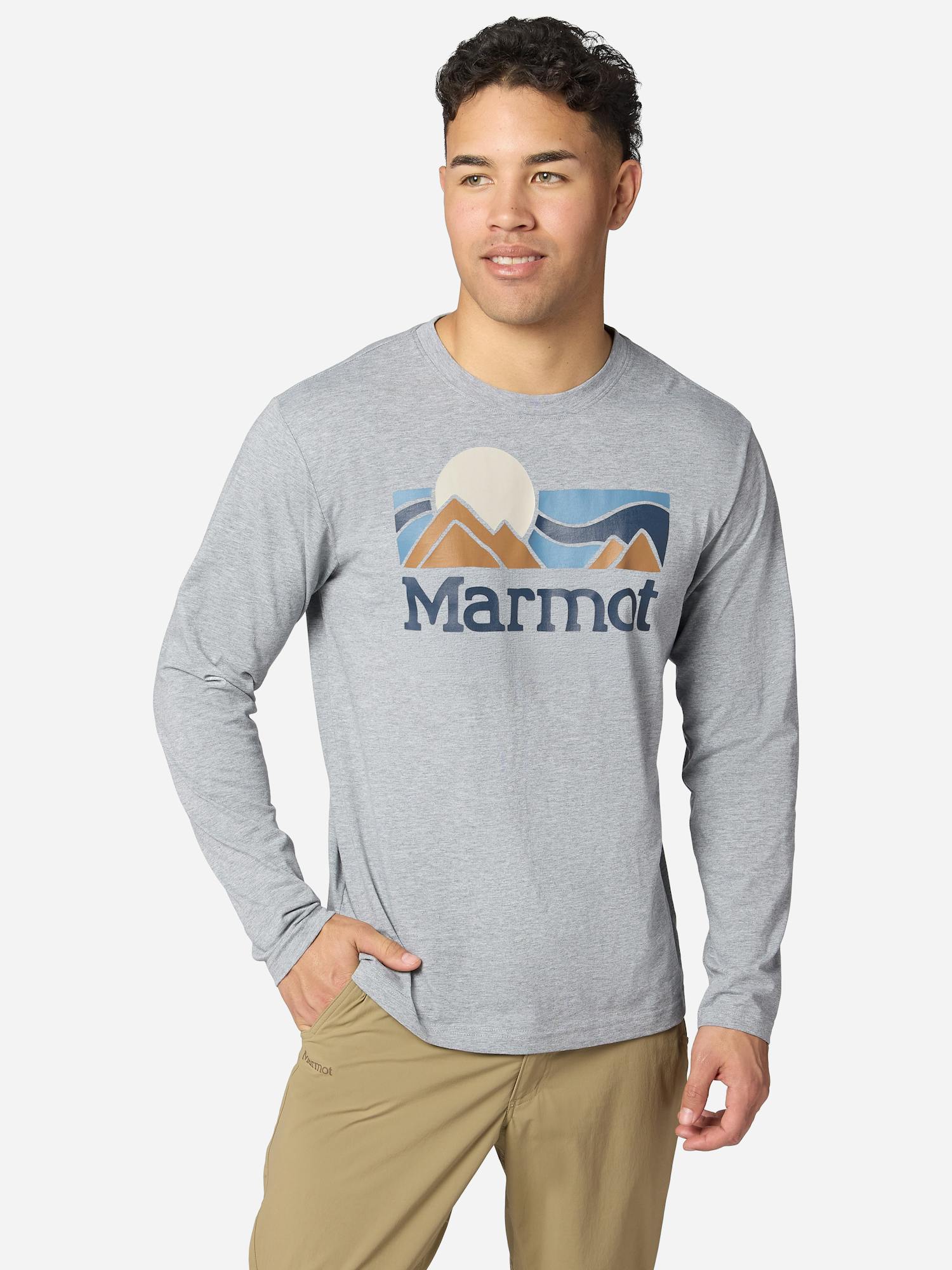Marmot Men's Coastal Long-Sleeve T-Shirt in Grey Heather | Recycled Cotton