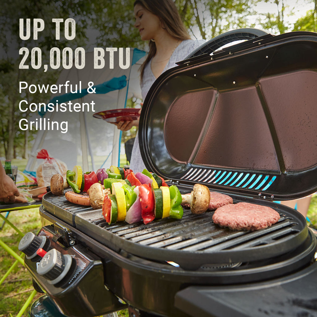 Coleman RoadTrip® X-Cursion 2 Burner Propane Gas Portable Grill | Red | 20,000 BTUs | 2 Independently Adjustable Burners | Easy Cleaning
