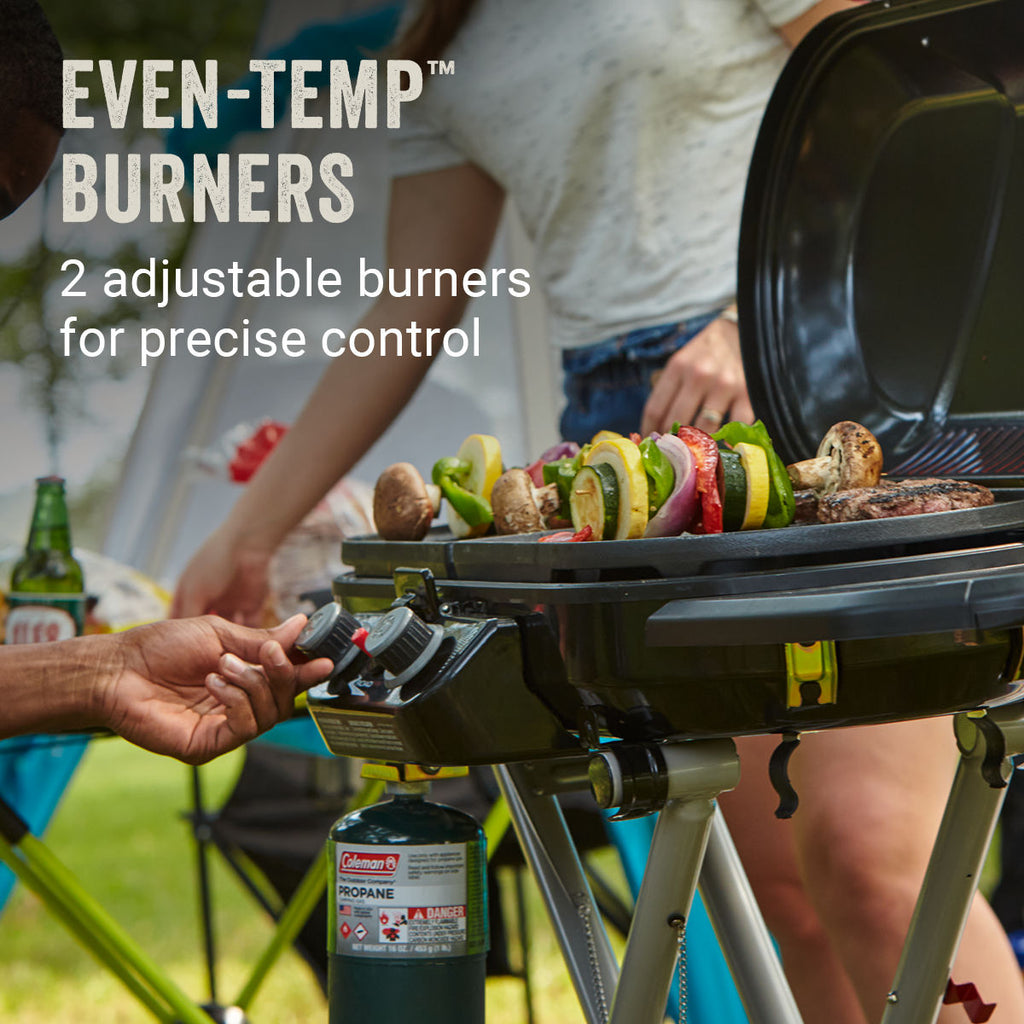 Coleman RoadTrip® X-Cursion 2 Burner Propane Gas Portable Grill | Red | 20,000 BTUs | 2 Independently Adjustable Burners | Easy Cleaning
