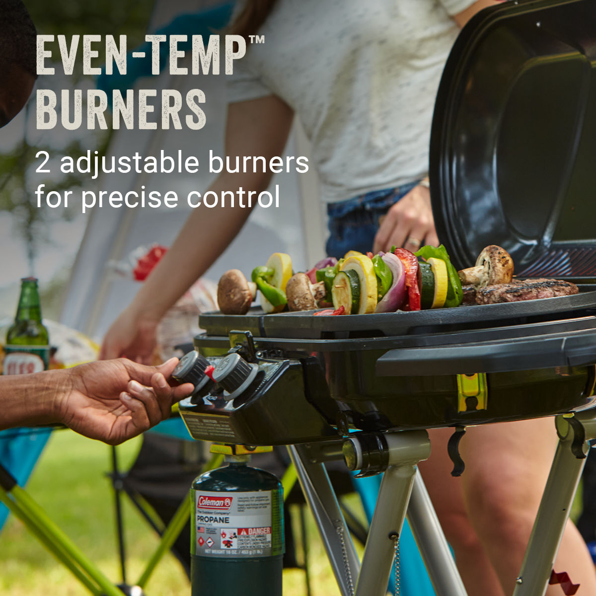 Coleman RoadTrip® X-Cursion 2 Burner Propane Gas Portable Grill | Black | 20,000 BTUs | 2 Independently Adjustable Burners | Easy Cleaning