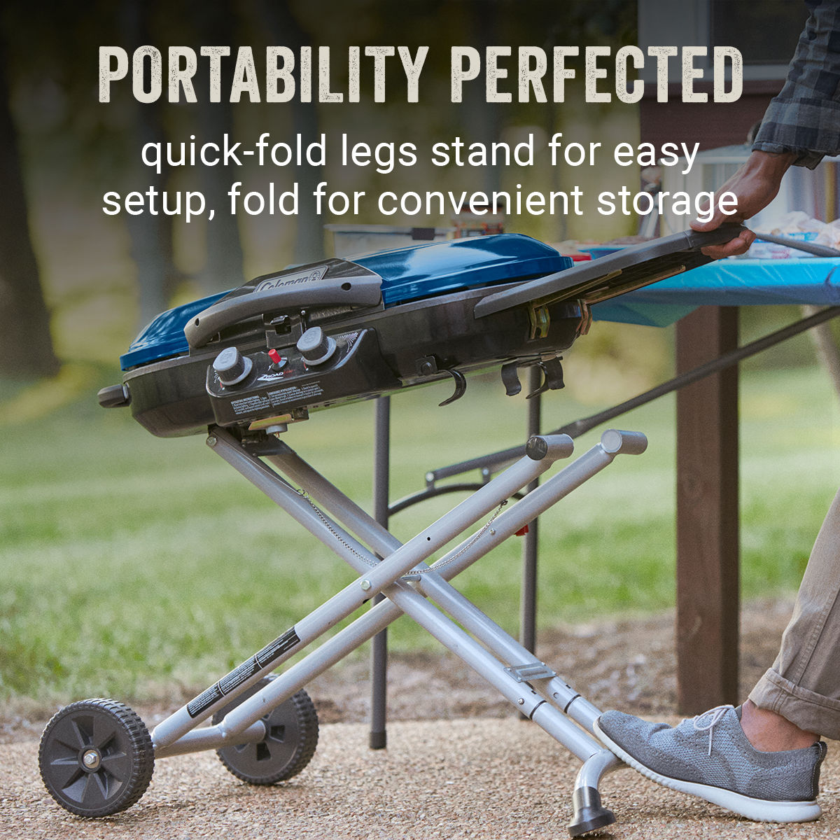 Coleman RoadTrip® X-Cursion 2 Burner Propane Gas Portable Grill | Blue | 20,000 BTUs | 2 Independently Adjustable Burners | Easy Cleaning
