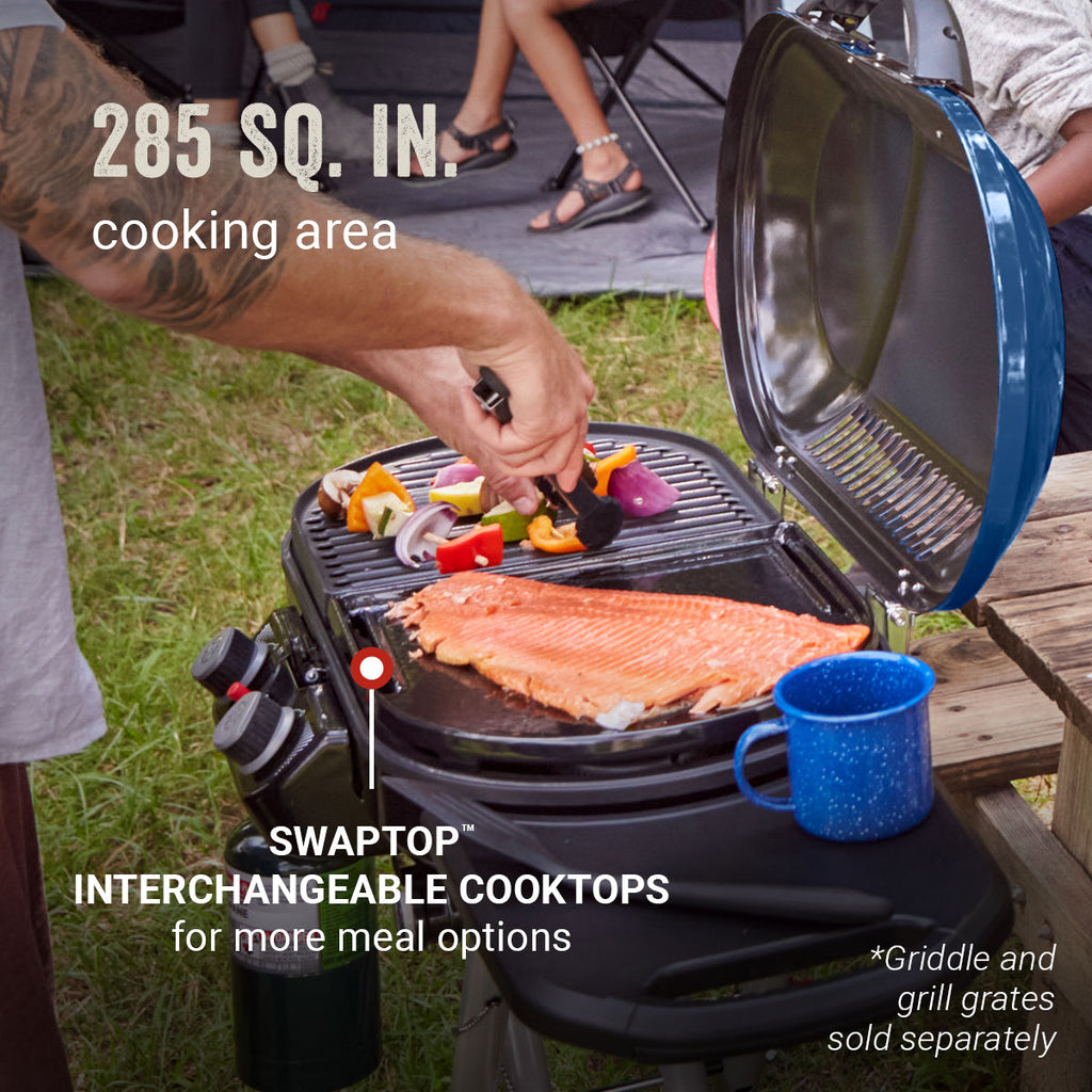 Coleman RoadTrip® X-Cursion 2 Burner Propane Gas Portable Grill | Blue | 20,000 BTUs | 2 Independently Adjustable Burners | Easy Cleaning