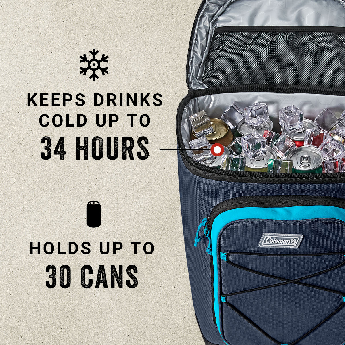 Coleman XPAND™ 30-Can Soft Cooler Backpack | Blue Nights