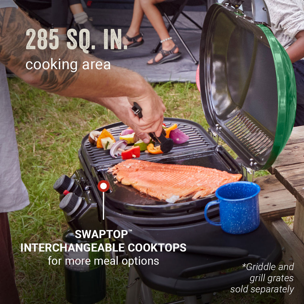 Coleman RoadTrip® X-Cursion 2 Burner Propane Gas Portable Grill | Green | 20,000 BTUs | 2 Independently Adjustable Burners | Easy Cleaning