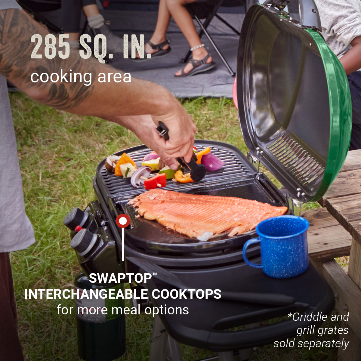 Coleman RoadTrip® X-Cursion 2 Burner Propane Gas Portable Grill | Green | 20,000 BTUs | 2 Independently Adjustable Burners | Easy Cleaning
