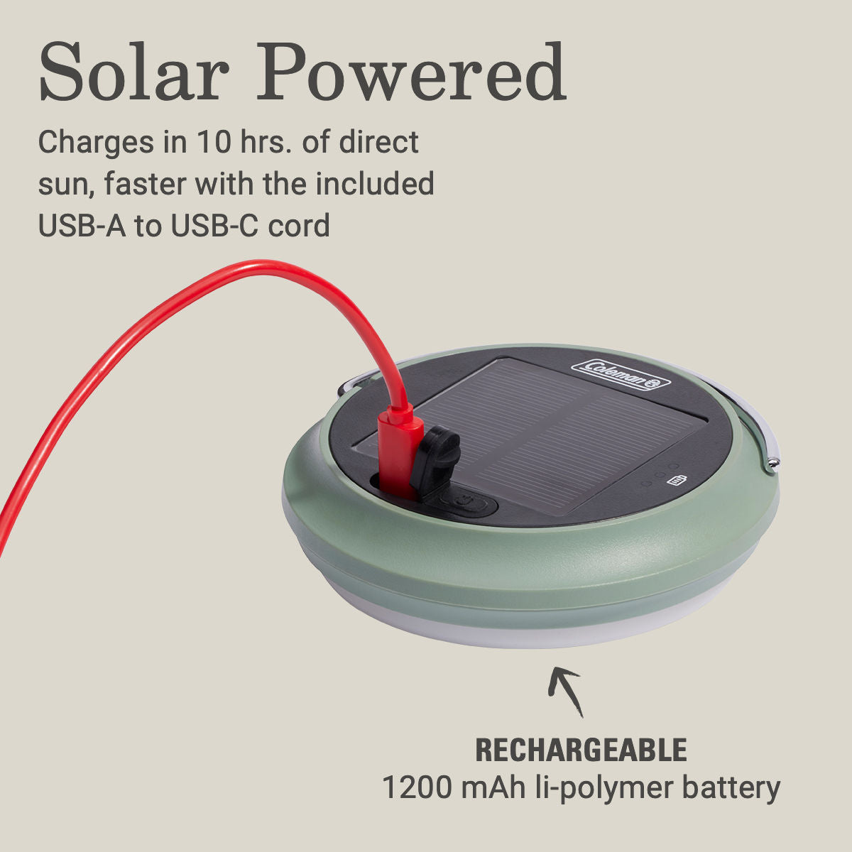 Coleman Camping Lantern | Solar | 200 Lumens | Green