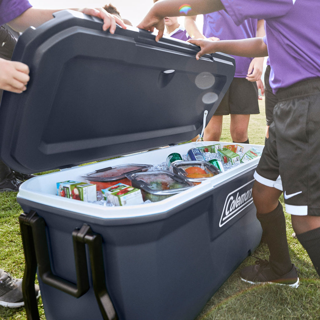 Coleman 316 Series™ 100-Quart Wheeled Cooler | Blue Nights | Cup Holder