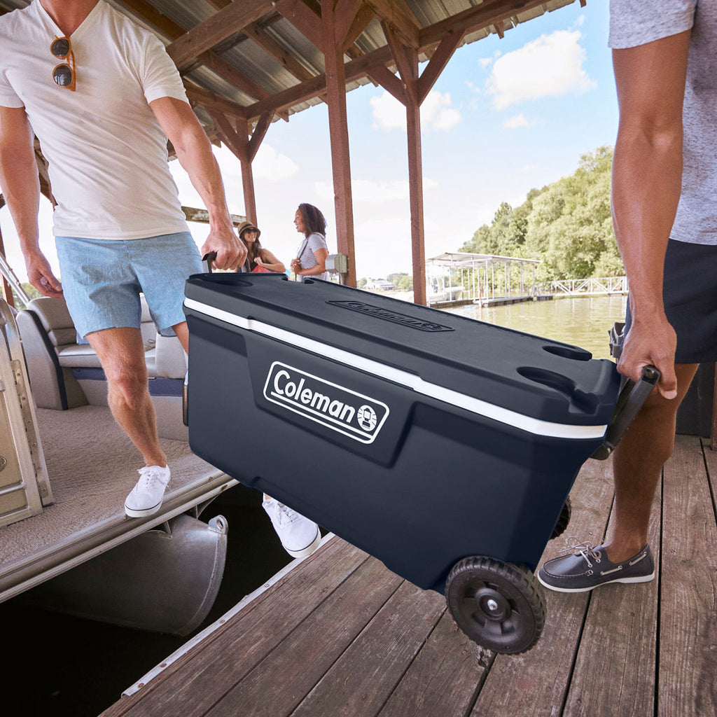Coleman 316 Series™ 100-Quart Wheeled Cooler | Blue Nights | Cup Holder