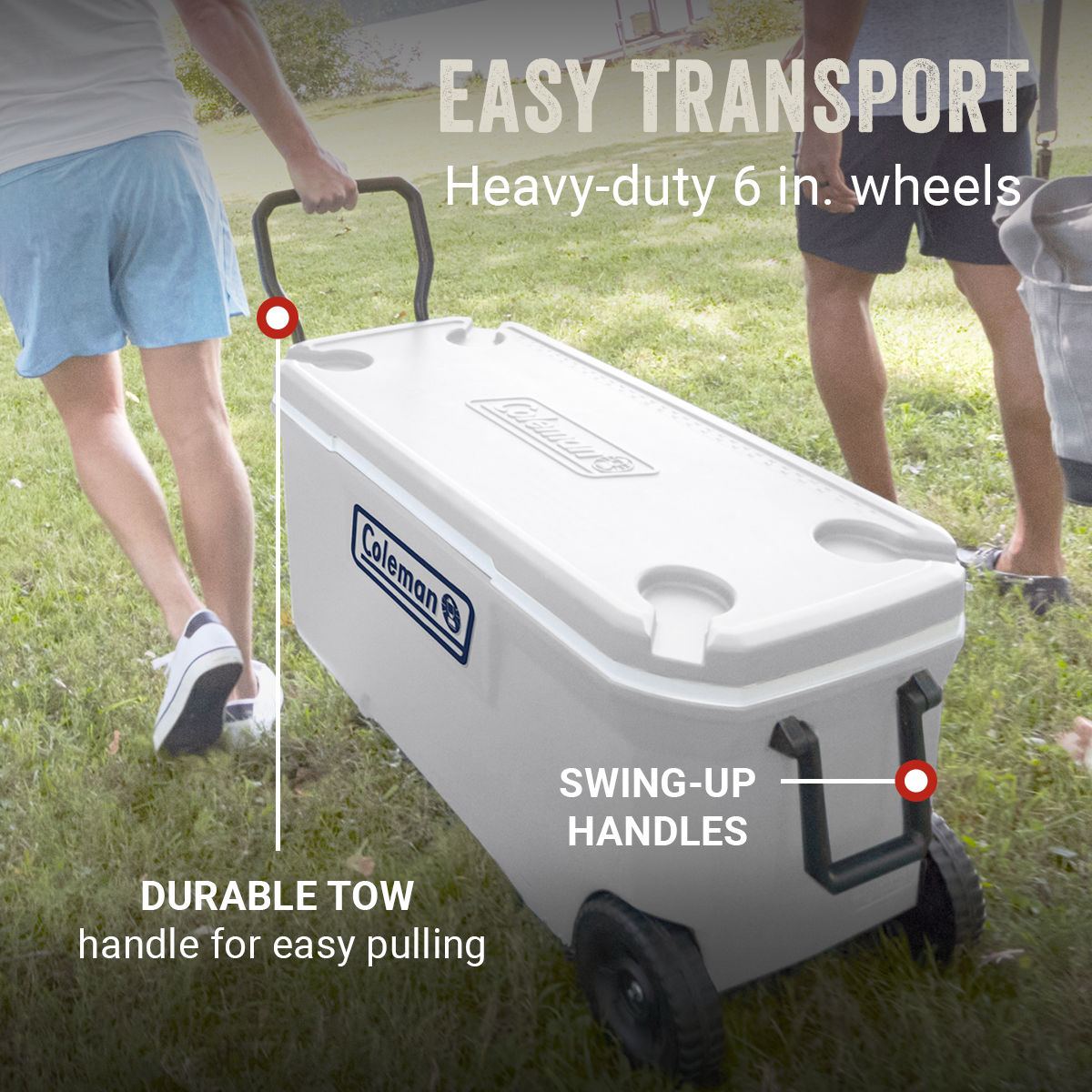Coleman Classic Series 100-Quart Marine Wheeled Cooler | Fully Insulated | Have-A-Seat Lid supports up to 250 lb. | White | Cup Holder