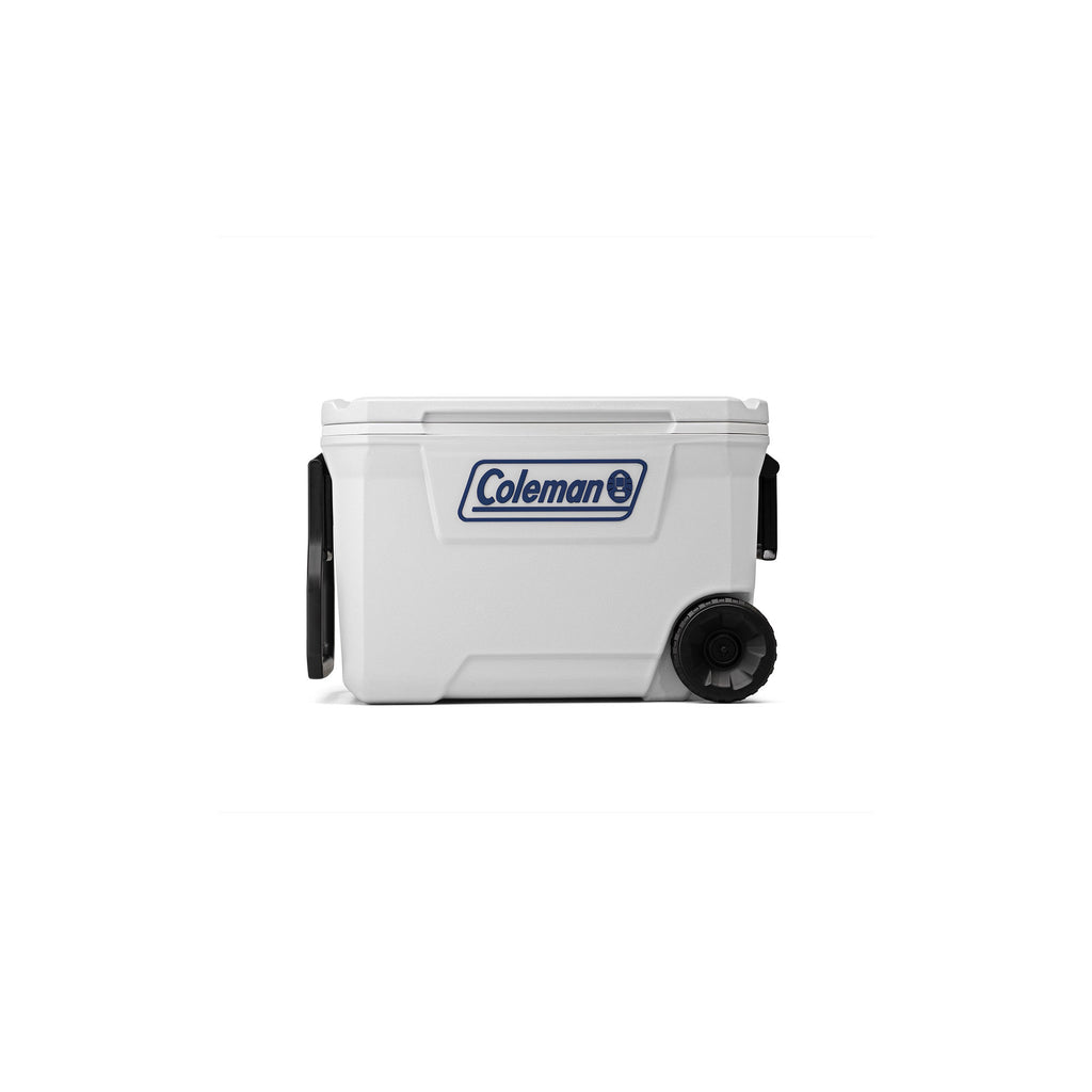 Coleman Classic Series 62-Quart Marine Wheeled Cooler | Fully Insulated | Have-A-Seat Lid supports up to 250 lb. | White | Cup Holder