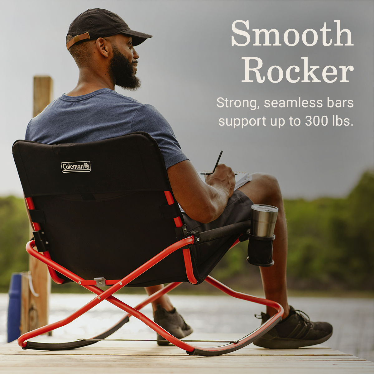 Coleman Cross Rocker Outdoor Rocking Chair | 26 x 31.5"L x 27"W; folded is 30.75 x 6.25"L x 27"W,"eComFeature8"BenefitLong":"WEIGHT: 10.8 lbs | Black