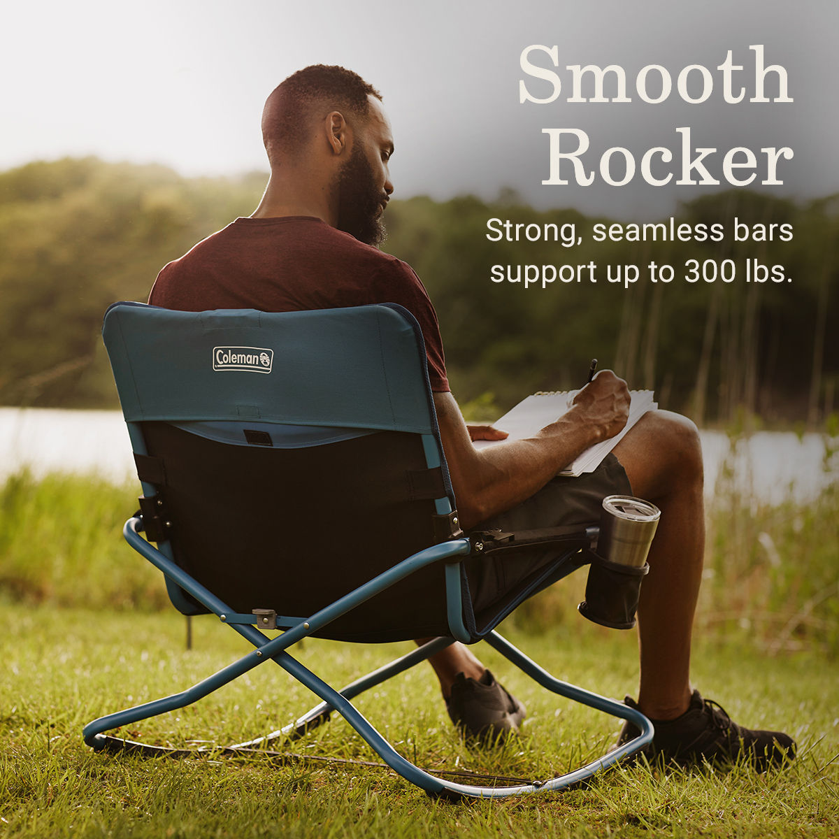 Coleman Cross Rocker Outdoor Rocking Chair | 26 x 31.5"L x 27"W; folded is 30.75 x 6.25"L x 27"W,"eComFeature8"BenefitLong":"WEIGHT: 10.8 lbs | Ocean